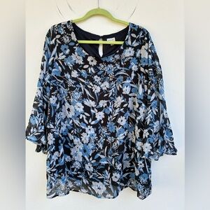 Avenue size 18/20 Floral Blue and Black Women's Top lined PLUS